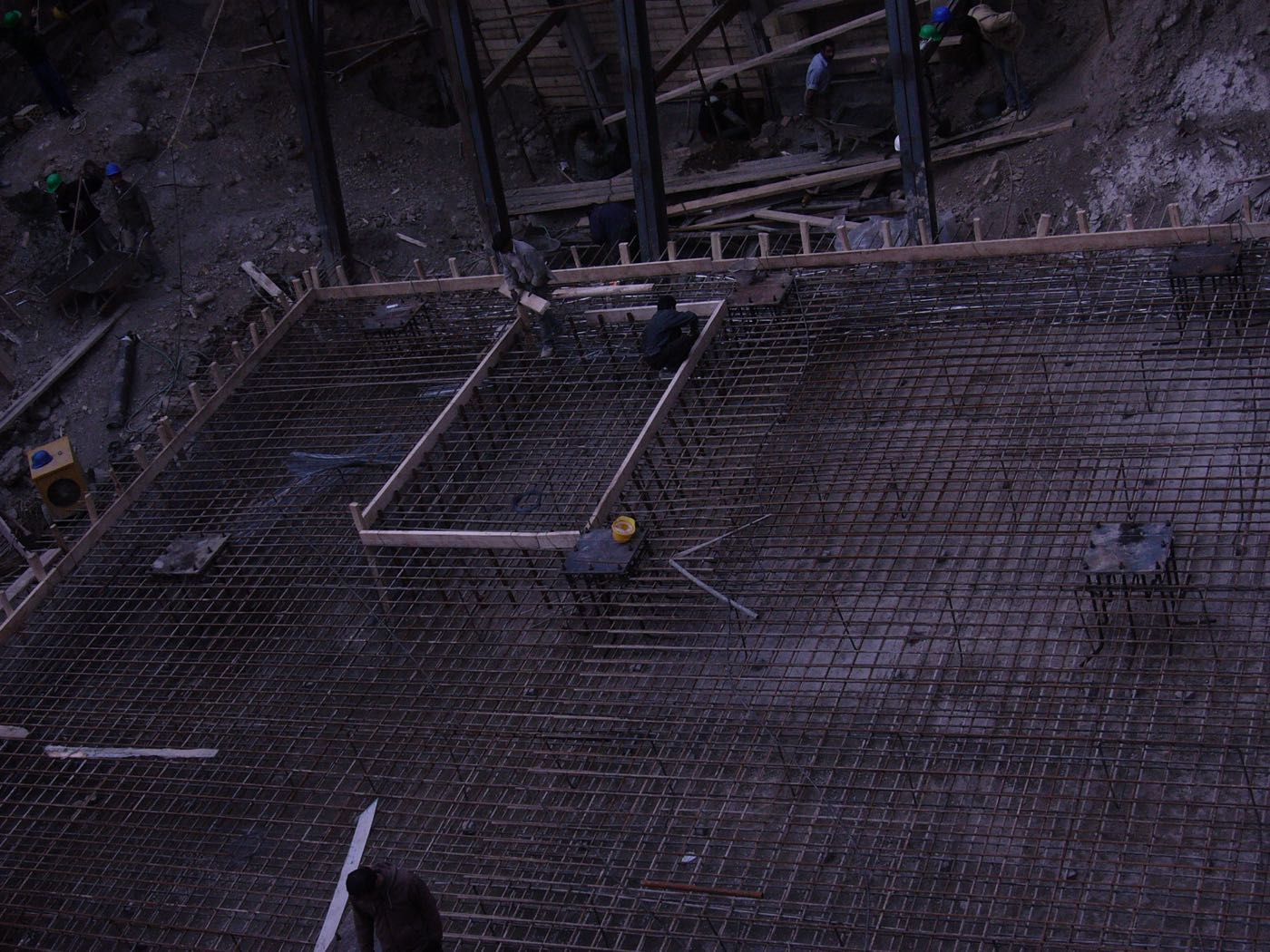 Reinforced concrete foundation and slab under construction