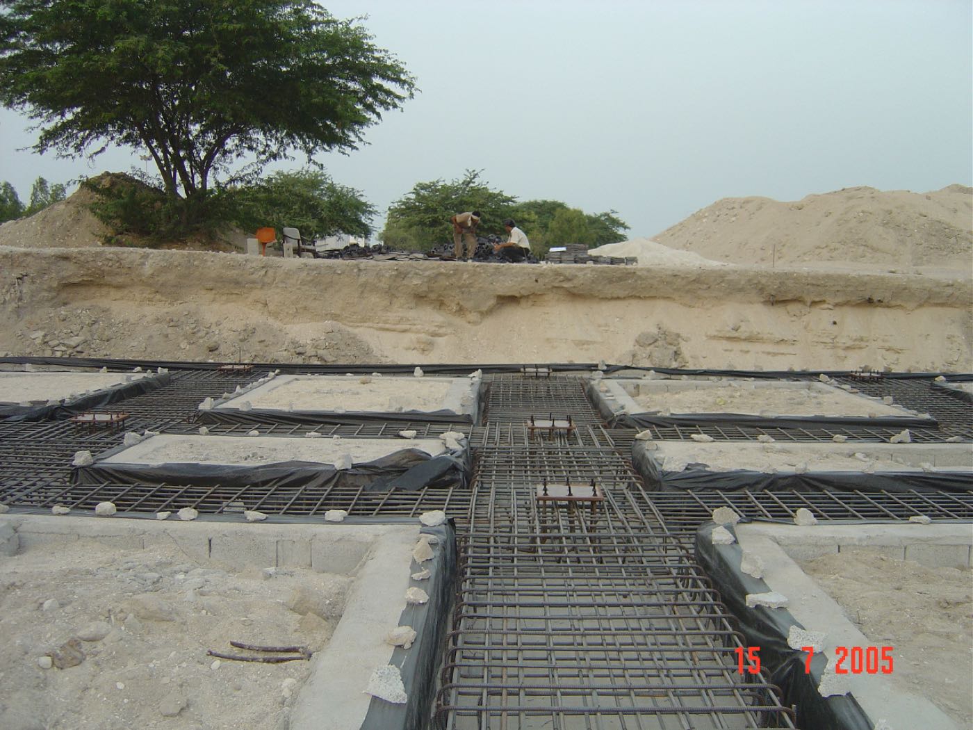 Reinforcing steel and foundation forms at a residential construction site